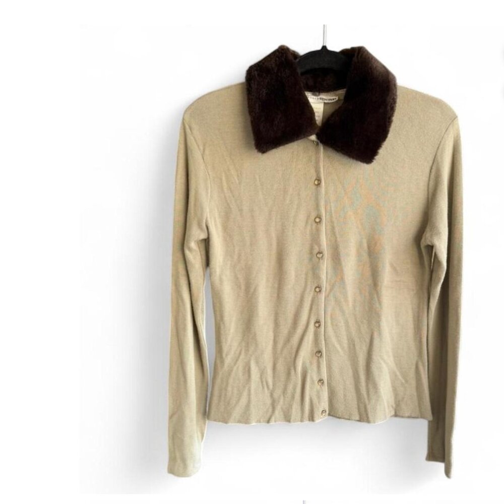 Preppy 90s Vintage Fur Collar Cardigan